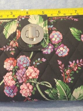 Vera Bradley Black Floral Quilted Turn Lock Wallet